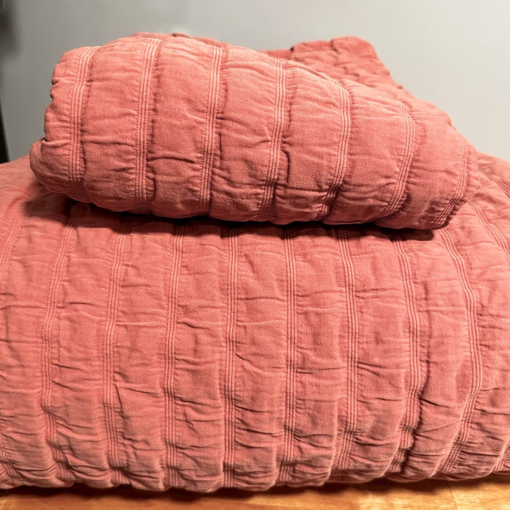 *RARE* EILEEN FISHER Rippled Organic Cotton Twin Coverlet + Sham